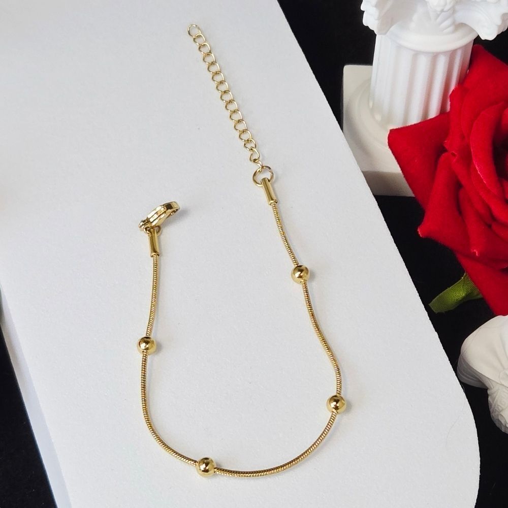 Gold Ball Station Snake Chain Bracelet Adjustable Minimalist Beaded Dainty Luxe